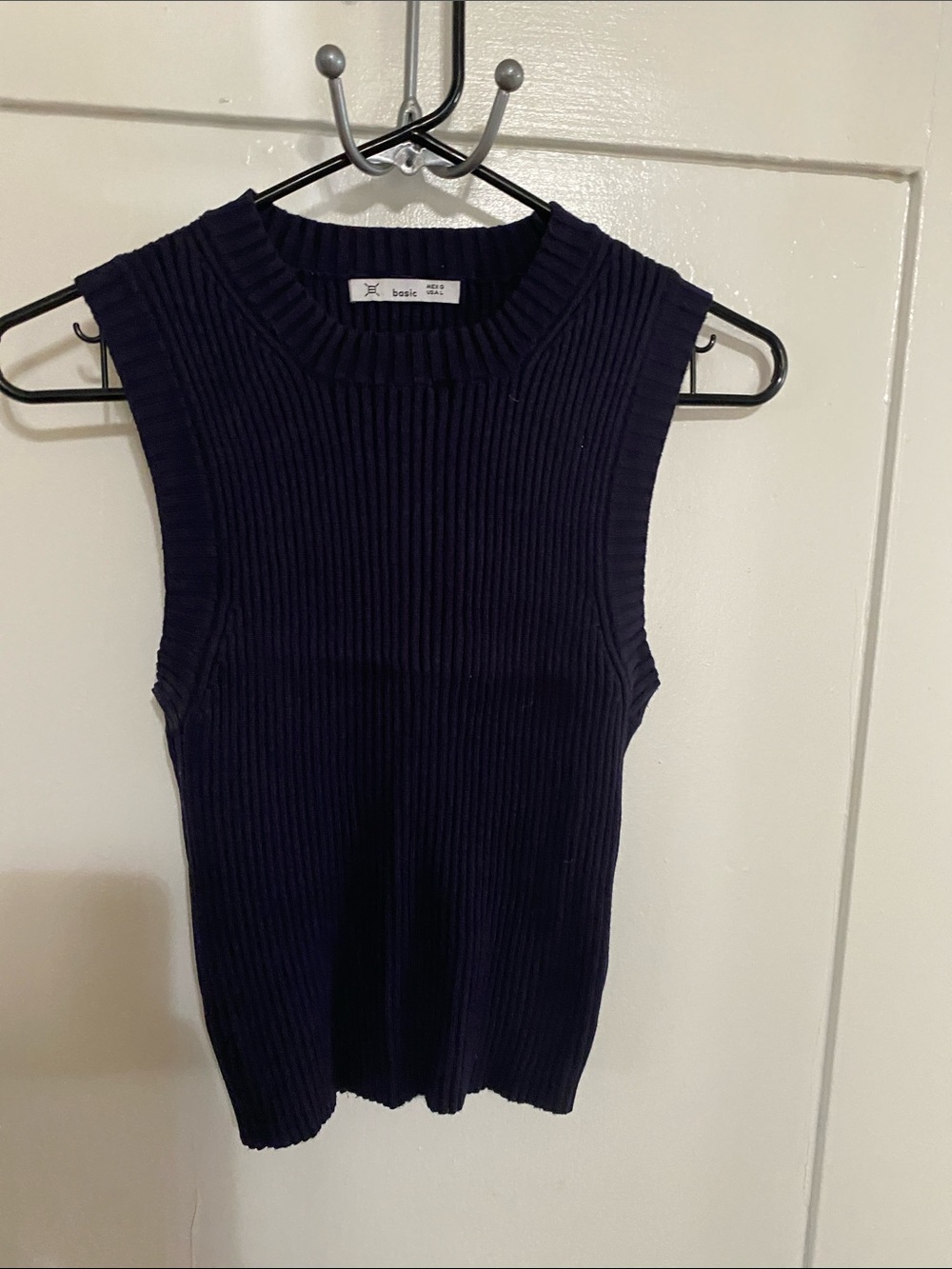 Basic Editions Navy Ribbed Sleeveless Top